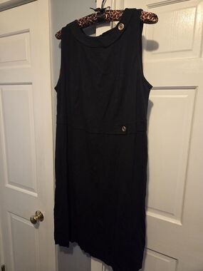 Talbots Black Sleeveless Sheeth Dress with Button Detail